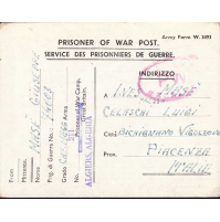 1945 POSTA PRIGIONIERI DI GUERRA  ALGERIA DA CAP. MAGGIORE IN ALGERIA X PIACENZA