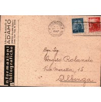 1947 CARTOLINA PER ANGELO ROLANDO - LIBRERIA ROMITELLI ADAMO GENOVA 