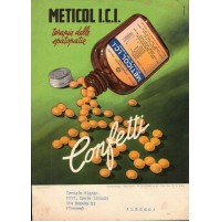 1952 CARTOLINA PUBBLICITARIA FARMACEUTICA - METICOL I.C.I. Confetti -