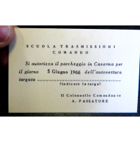 1966 - SCUOLA TRASMISSIONI CECCHIGNOLA ROMA - AUTORIZZAZIONE PARCHEGGIO