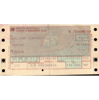 1987 BIGLIETTO DEL TRENO F.S. - BOLOGNA/RIMINI - CLASSE 2 ORDINARIO - A/R
