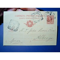 CARTOLINA INTERO POSTALE 1908 - PER BOREA RICCI DI ALBENGA - 