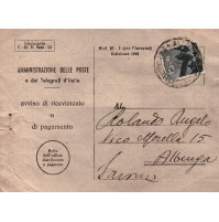 CARTOLINA POSTE ITALIANE AVVISO DI RICEVIMENTO EDIZIONE 1946 10 LIRE 