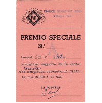 CARTONCINO PREMIO SPECIALE ESPOSIZIONE NAZIONALE CANINA BELLAGIO 1968  12-51