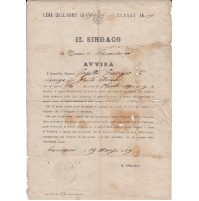 DOCUMENTO DI CUMIANA TORINO CHIAMATA ALLE ARMI LEVA DELL'ANNO 1889 12-140