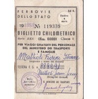 FERROVIE DELLO STATO BIGLIETTO CHILOMETRICO PER FAMIGLIE E DIPENDENTI 1958 19-74
