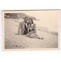 FOTO COPPIA DI FIDANZATINI IN SPIAGGIA AD ALASSIO ANNI '40  23-63