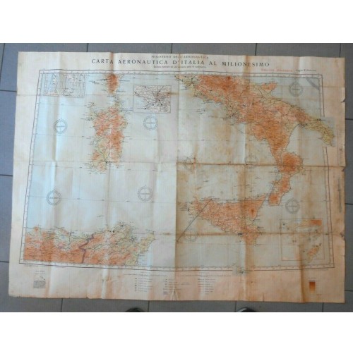 GROSSA PIANTA MAPPA CARTINA AERONAUTICA ROTTA SEGNATA LITTORIA