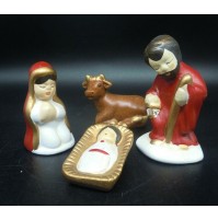 PRESEPE IN CERAMICA MADONNA SAN GIUSEPPE GESU' BAMBINO E MUCCA - 