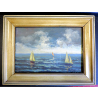 QUADRETTO CON MARE / MARINA / BARCHE A VELA - G. MUSSO -