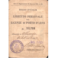 REGNO D'ITALIA - LIBRETTO PERSONALE PER LICENZE DI PORTO D'ARMI - ALBENGA 1919 -