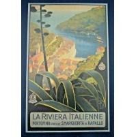 RIPRODUZIONE MANIFESTO - POSTER DI LA RIVIERA ITALIENNE PORTOFINO  - 1930ca