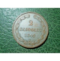 Roma Pio Nono 1846 / 1870 - 2 Baiocchi del 1849 Rara BRONZO