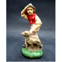 STATUINA DEL PRESEPE IN CARTAPESTA ? - RAGAZZO CON CANE - ALTEZZA : 9 CM