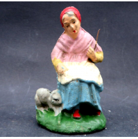 STATUINA DEL PRESEPE IN CARTAPESTA SIGNORA ANZIANA CON GATTO