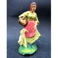 STATUINA DEL PRESEPE IN PASTA - CONTADINA CON PECORA PECORELLA -