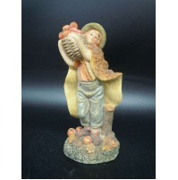 STATUINA DEL PRESEPE IN RESINA - CONTADINO CON CESTO DI FRUTTA - ALTEZZA : 14 Cm