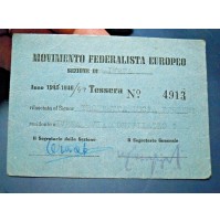 TESSERA - MOVIMENTO FEDERALISTA EUROPEO - 1946/47 SEZIONE DI IVREA - 