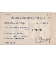 TESSERA UNIONE BOCCIOFILA ITALIANA ALBENGA 1978 8-158