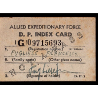 WW2 – ALLIED EXPEDITIONARY FORCE - D.P. INDEX CARD - CENTRO ALLOGGIO MILANO